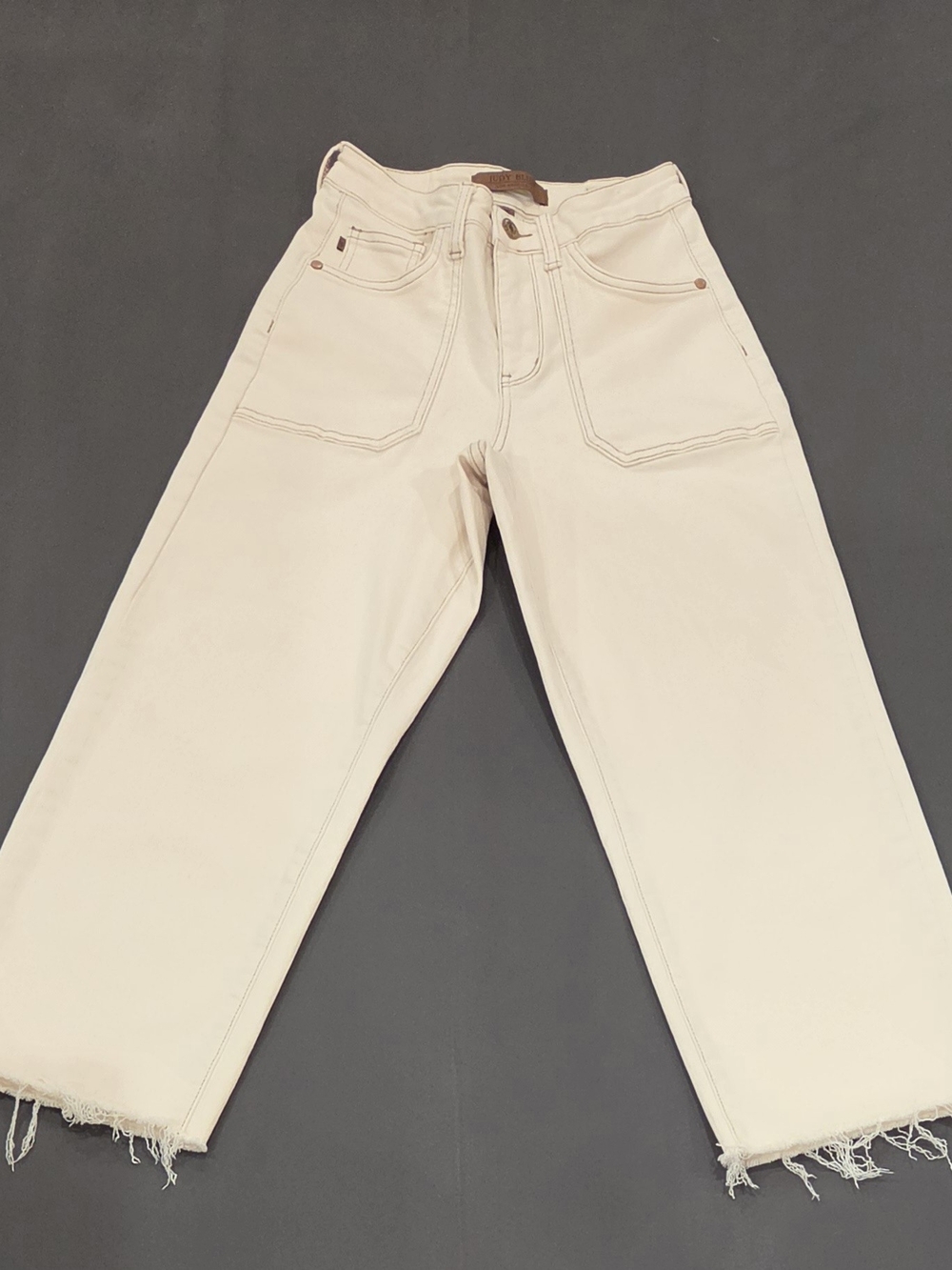 Judy Blue Garment Dyed Wide Leg Crop Jeans Size 1/25 Cream Stretch Denim